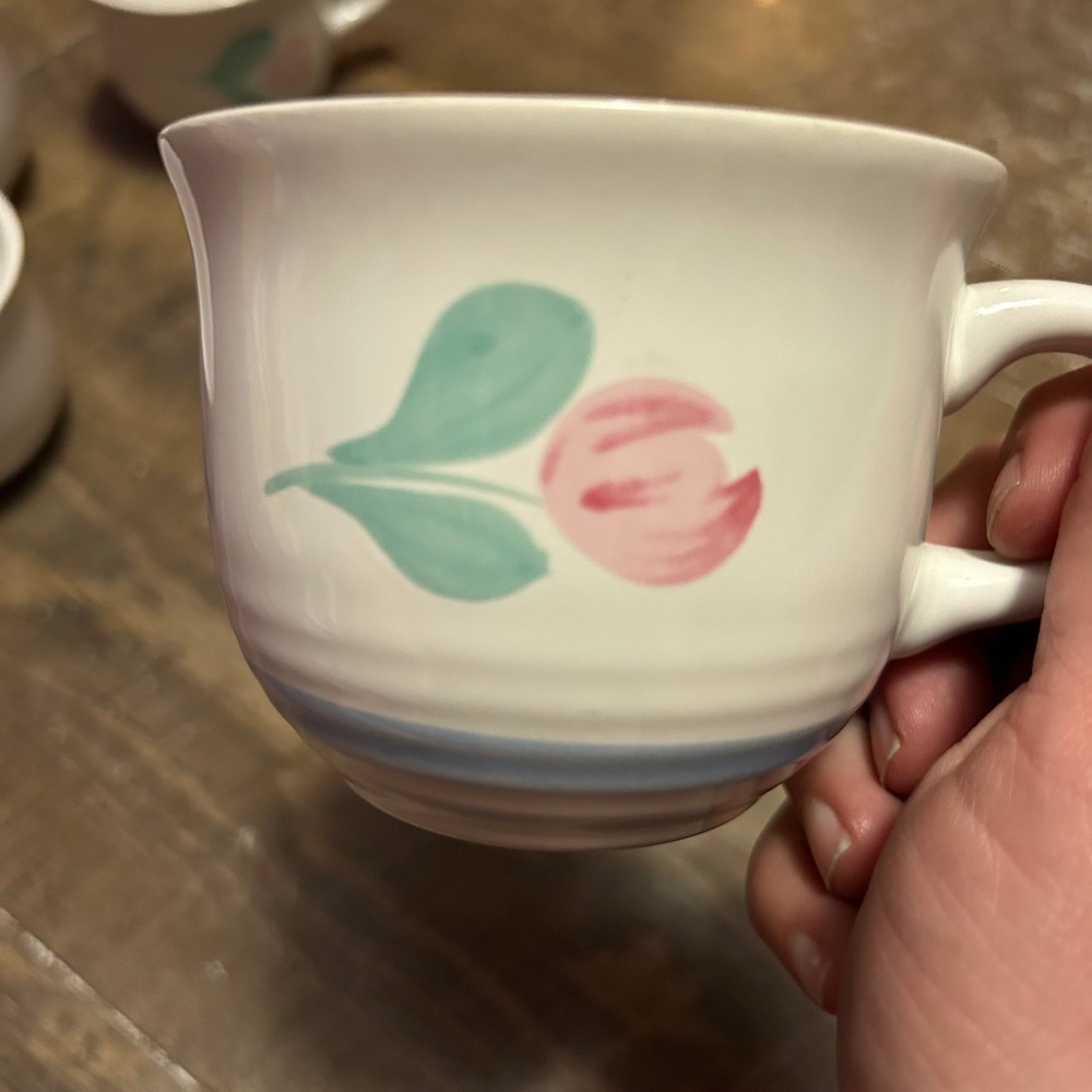International Tableworks England Stoneware Mugs 4 Pink Tulip Japan Vintage‎